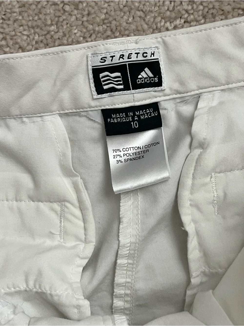 Adidas Stretch White Flat-Front Bermuda knee-length Walking Shorts with Pockets
